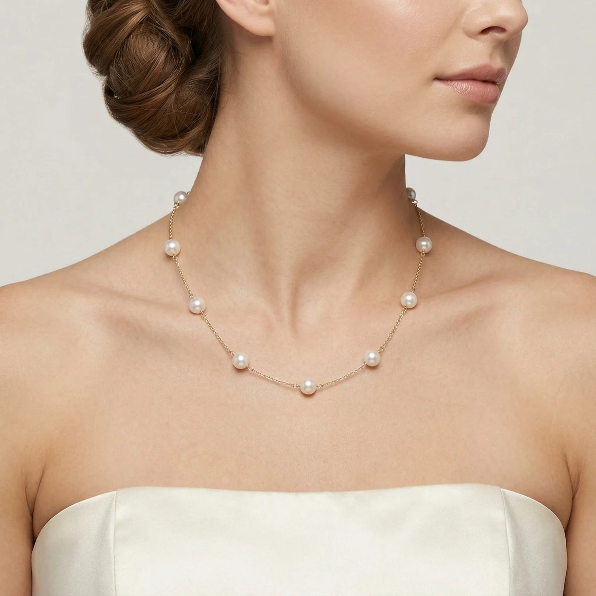 Grade A Akoya Pearl Necklace 14K Yellow Gold Filigree Clasp 7mm 9 Pearl 16in