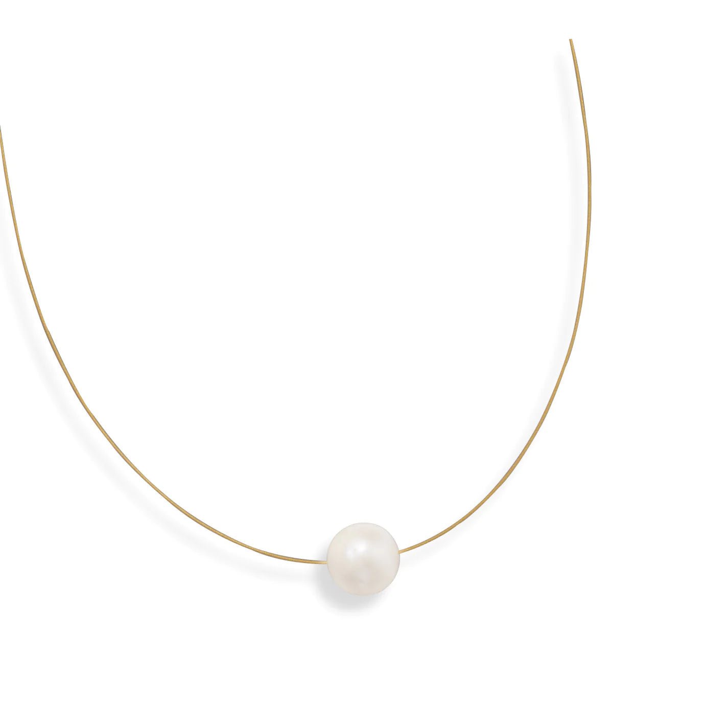 Elegant 16-Inch 24 Karat Gold Plated Necklace with White Cultured Freshwater Pearl, 11.5mm, 14kt Spring Ring Closure