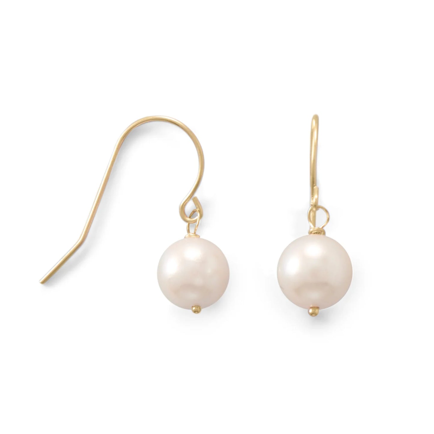 14 Karat Gold French Wire Earrings with 7mm Cultured Akoya Pearls, 21mm Length, Gift Box Included