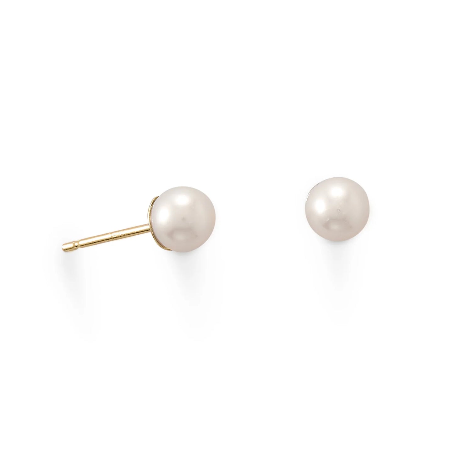 14 Karat Gold Cultured Freshwater Pearl Stud Earrings, 4-4.5mm, with Gift Box
