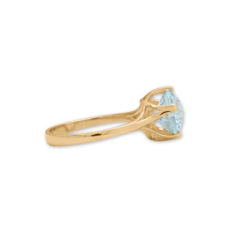 14kt Gold Sky Blue Topaz Ring, 9mm Precision Cut Stone, Openwork Setting, Size 6-8