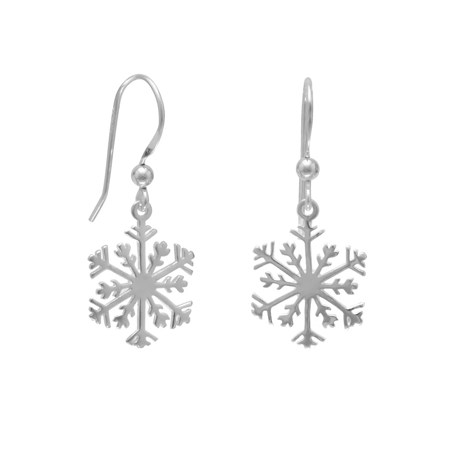 Sterling Silver Snowflake Dangle Earrings, 15.5mm Diameter, 31mm Drop Length, Polished Finish