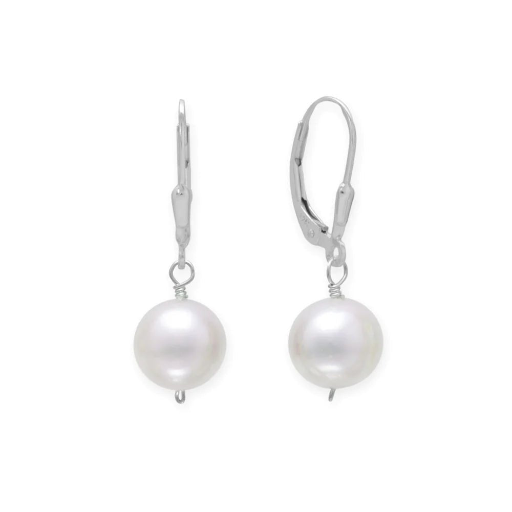 Generic Sterling Silver Dangle Earrings, White Cultured Freshwater Pearl, 8-9mm, 27mm Length, Lever Back