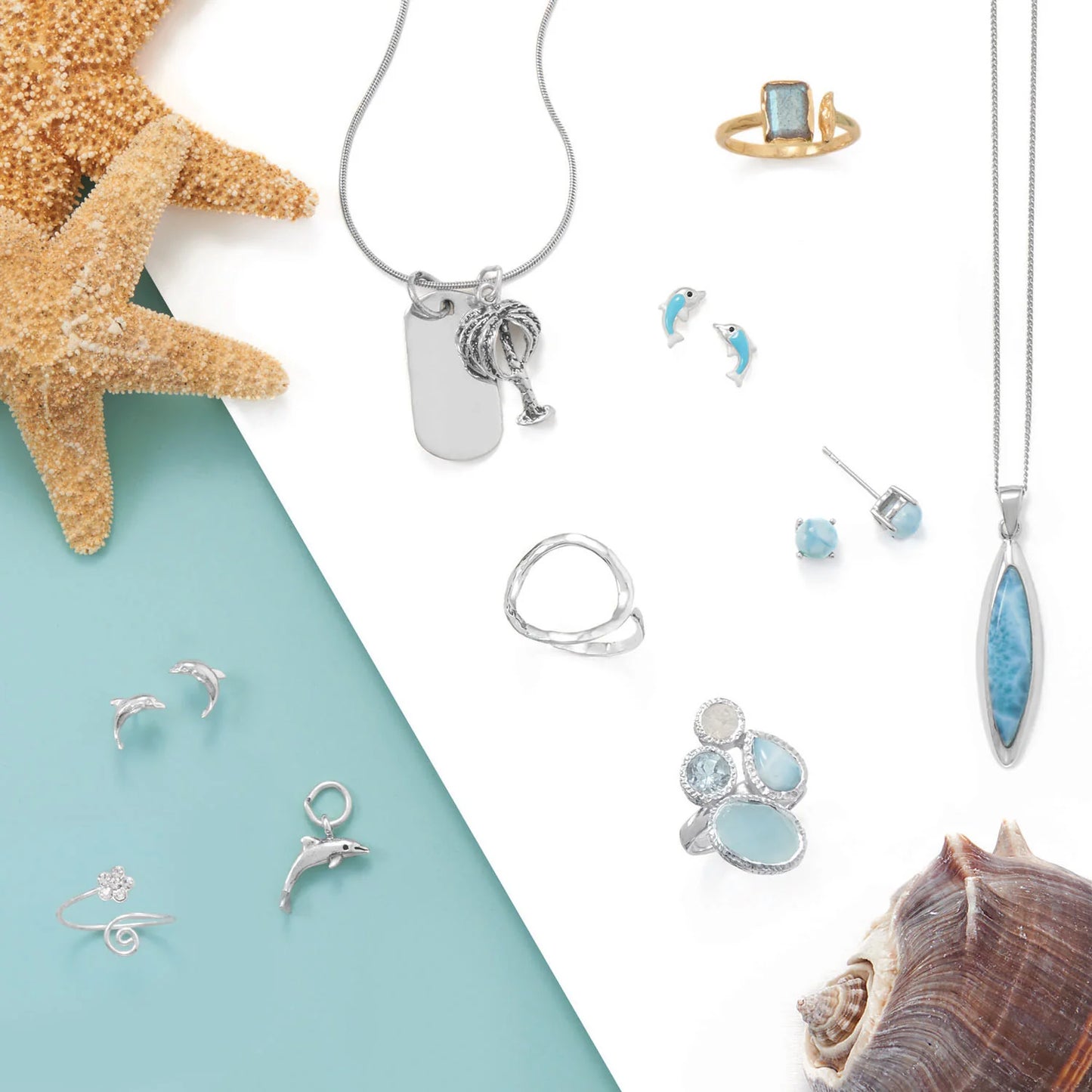 Sterling Silver Rhodium Plated Larimar Stud Earrings, 5.5mm, .925 Silver