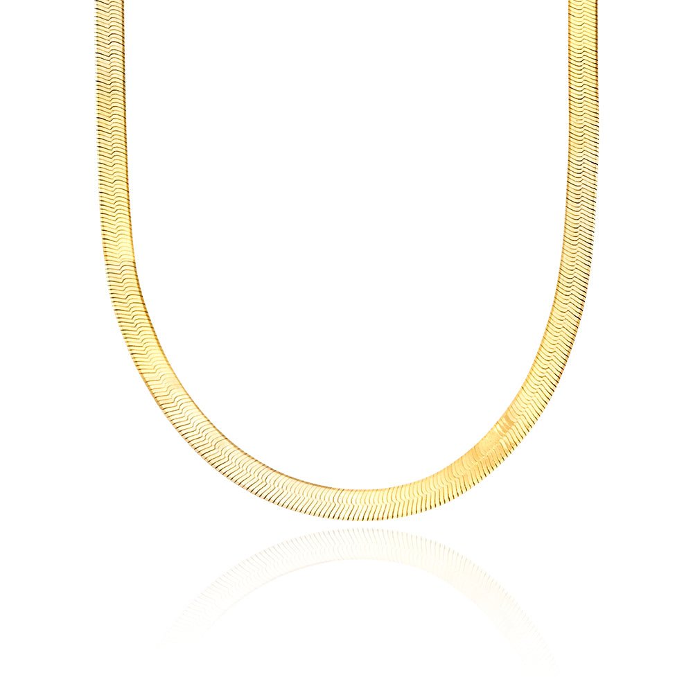 14K Gold Plated 925 Sterling Silver Herringbone Necklace, Gold Dipped Herringbone Chain Necklace for Women and Men, Flexible Flat Snake Chain Necklace with Lobster Claw Closure (5mm 22")