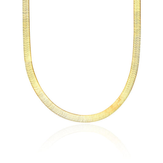 14K Gold Plated 925 Sterling Silver Herringbone Necklace, Gold Dipped Herringbone Chain Necklace for Women and Men, Flexible Flat Snake Chain Necklace with Lobster Claw Closure (4mm 24")