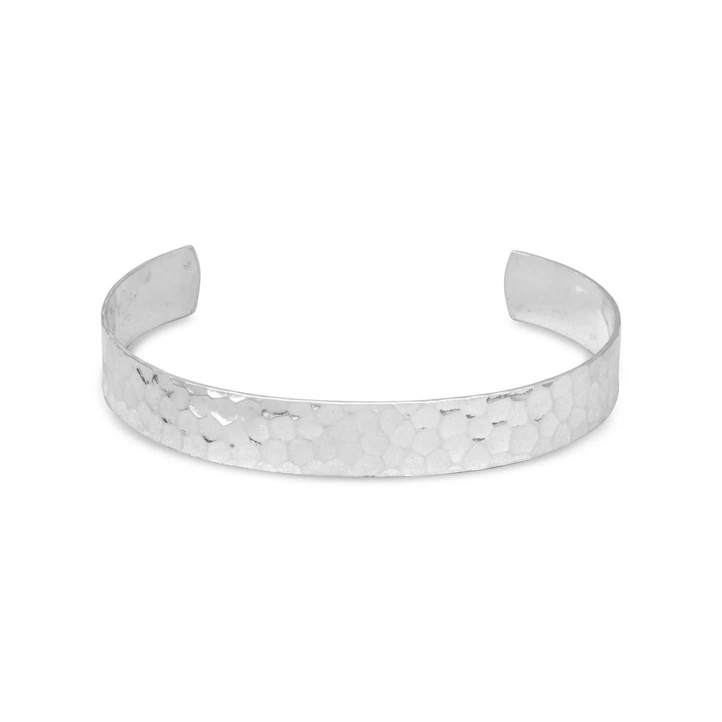 Sterling Silver Wide Hammered Cuff Bracelet, 9.5mm Width, 7 Inch Length, Unisex Design