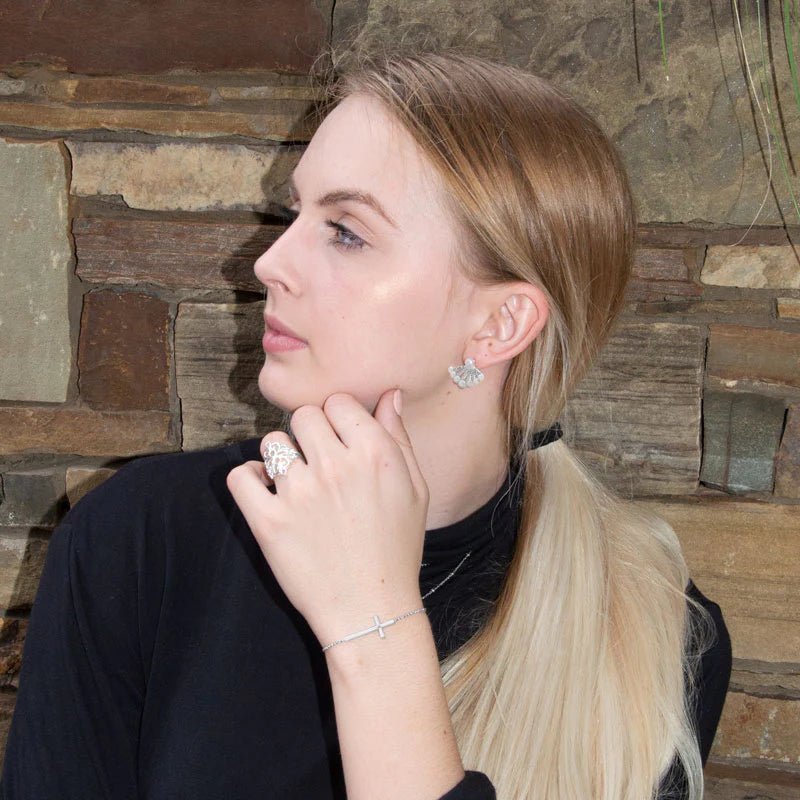 Sterling Silver Diamond Sideways Cross Bolo Bracelet, Rhodium Plated, 9.5 Inch Adjustable Chain, 0.01 Carat