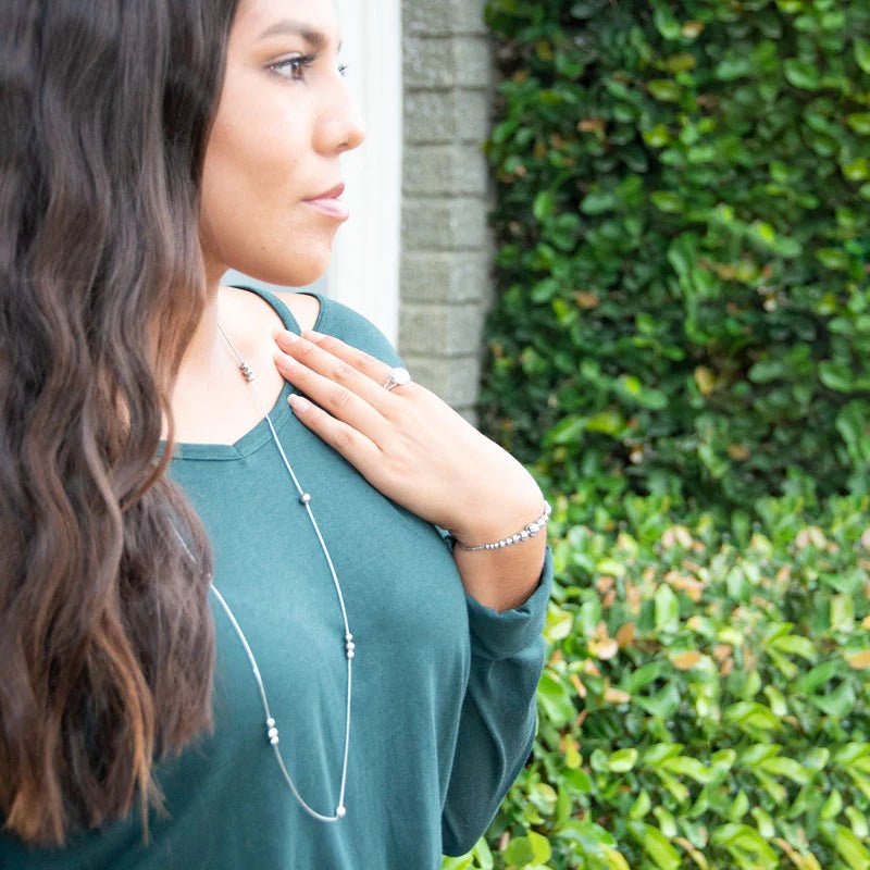 Sterling Silver Graduated Bead Bolo Bracelet, Rhodium Plated, Adjustable 9 Inch, Italian Made