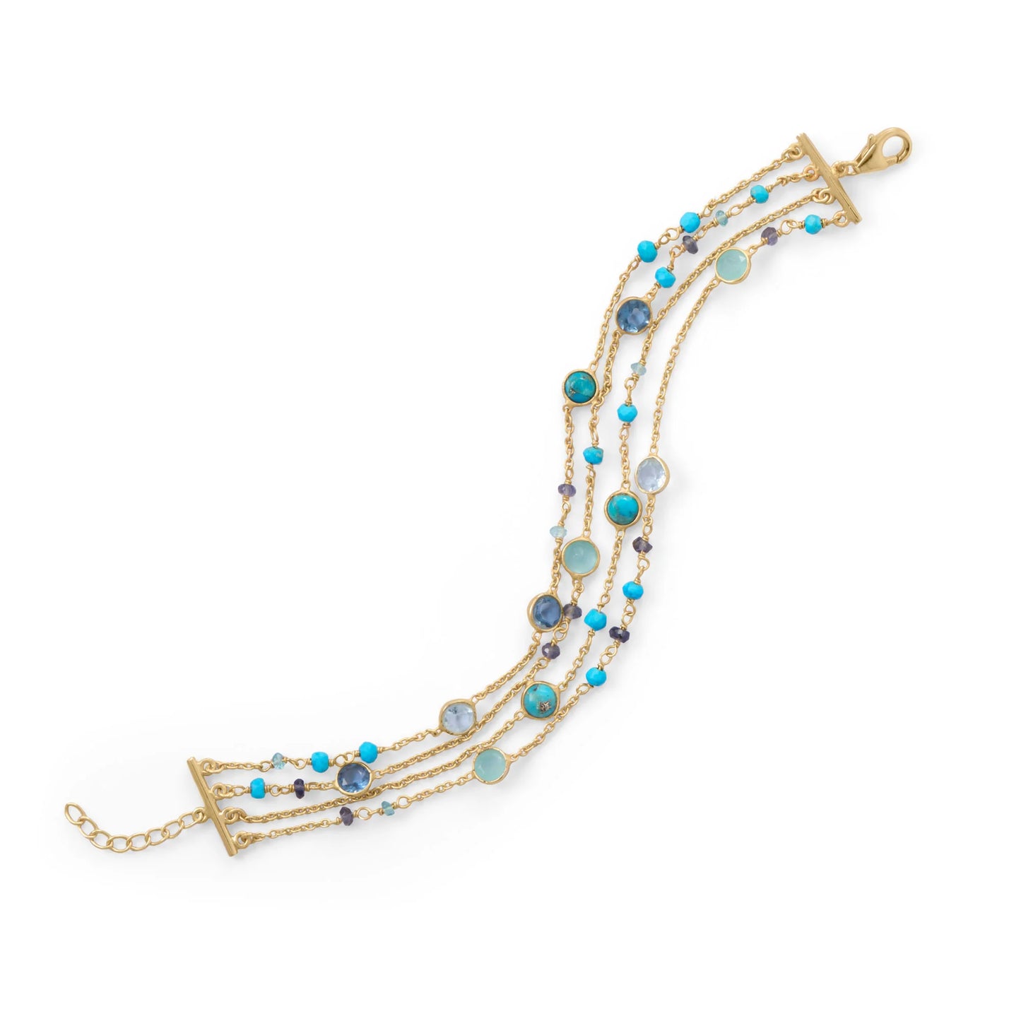 7" + 1" Extension 14 Karat Gold Plated Multi Stone Bracelet