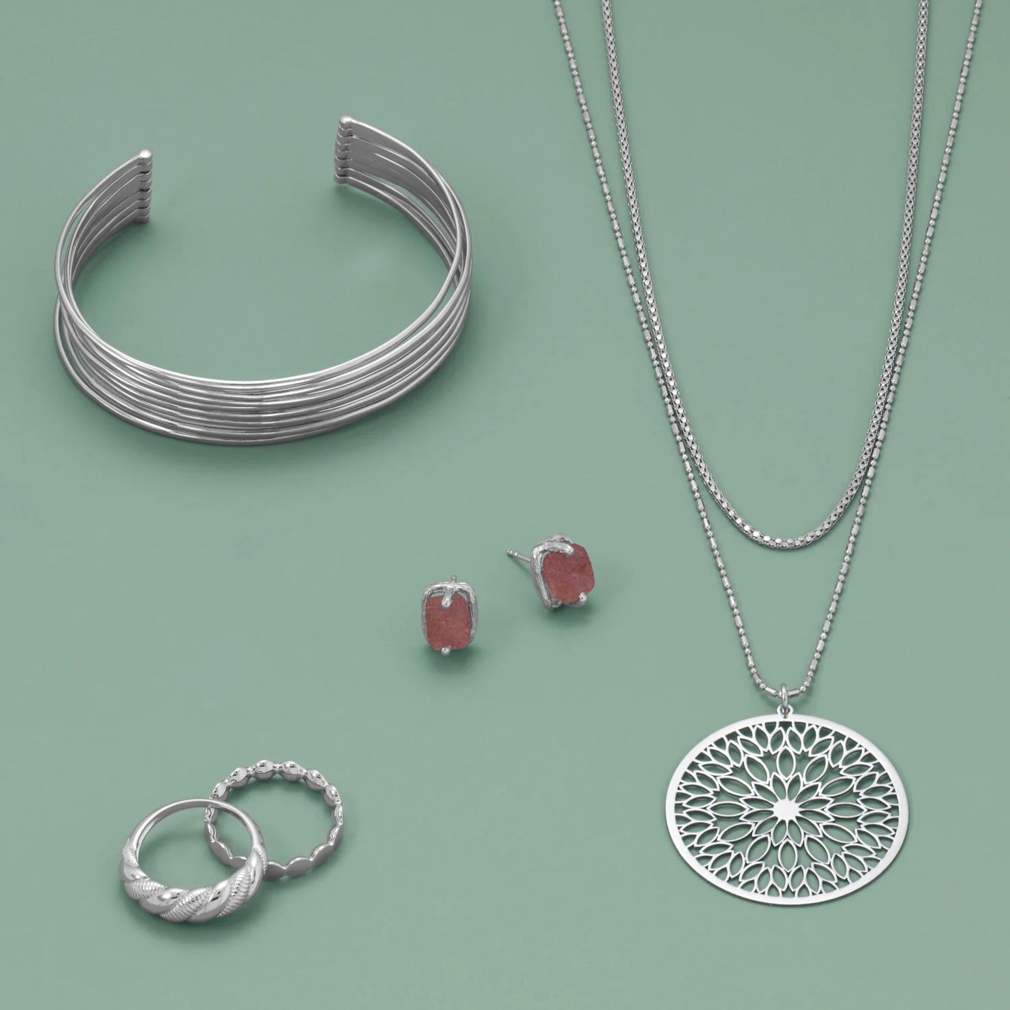 8 Row Cuff Bracelet - Sterling Silver Rhodium Plated Classic Design