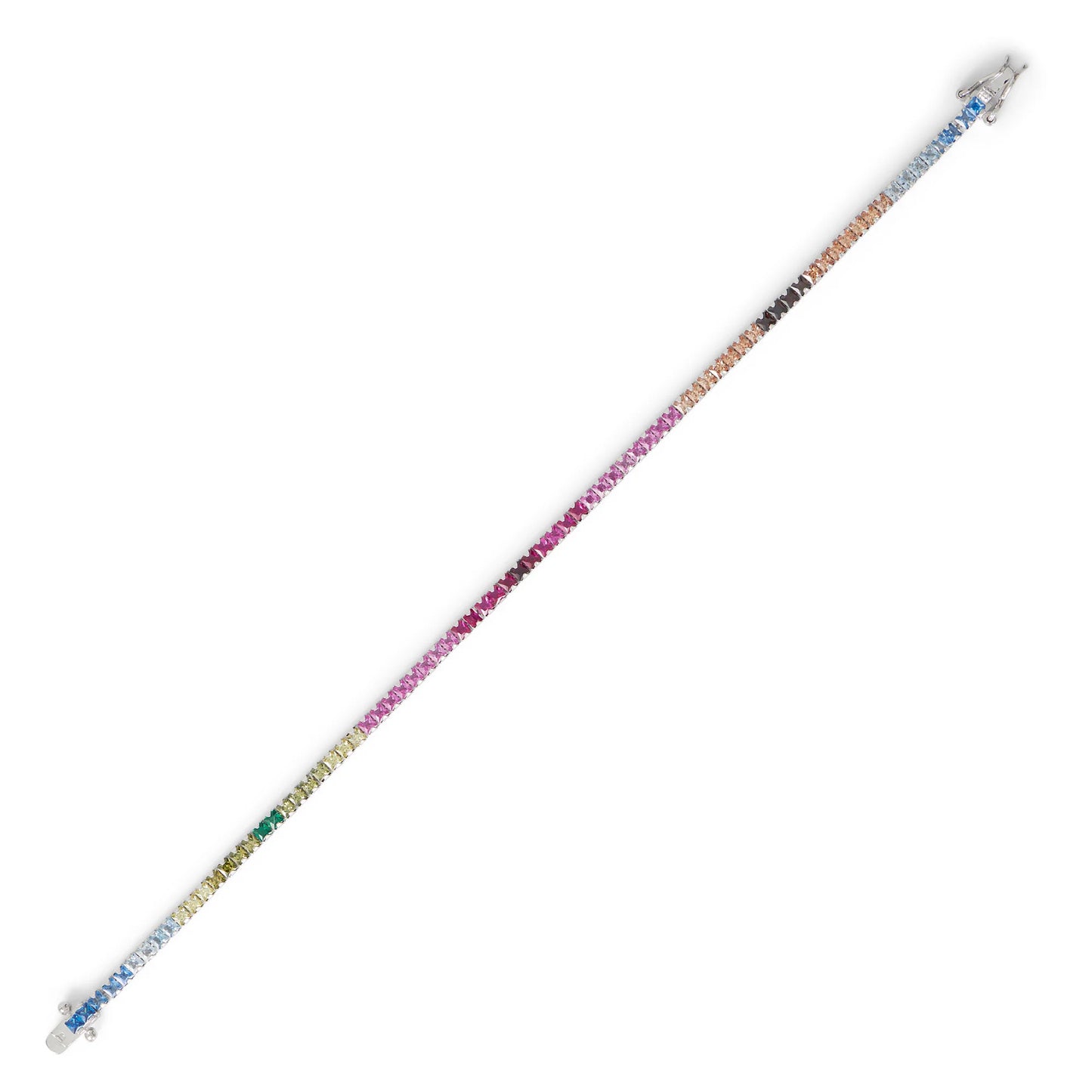 7" Rainbow CZ Tennis Bracelet with Rhodium Plating