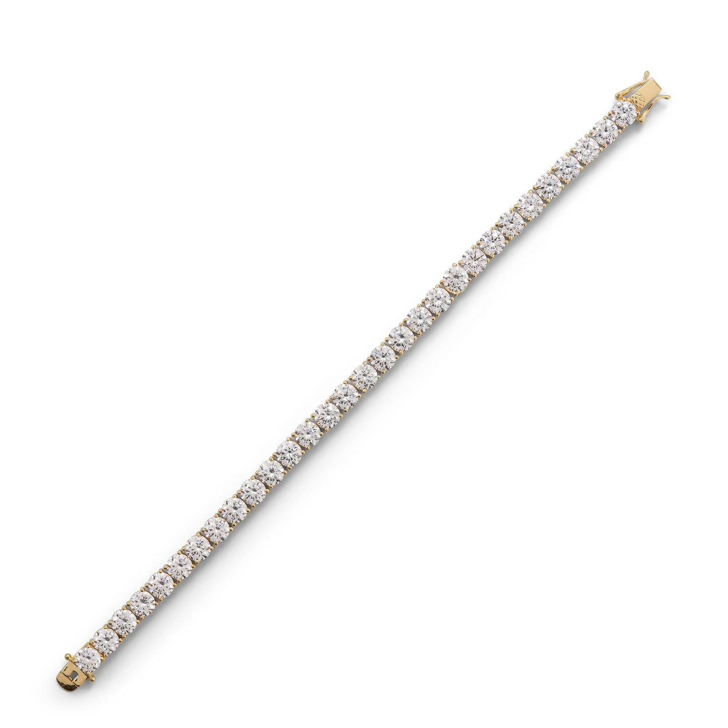 Sterling Silver CZ Tennis Bracelet, 14K Gold Plated, 7.5 Inch Length, 6mm Cubic Zirconia Stones, 30 Pieces, Box Clasp