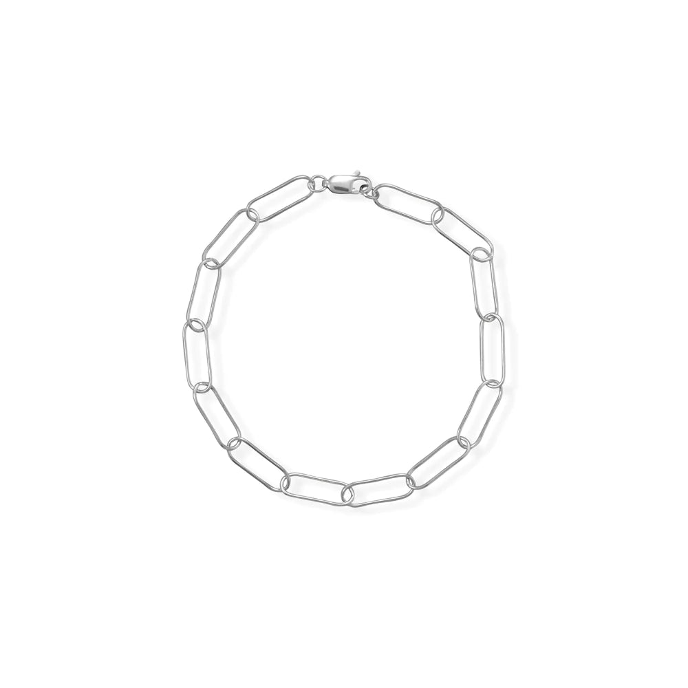 8" Rhodium Plated Paperclip Bracelet