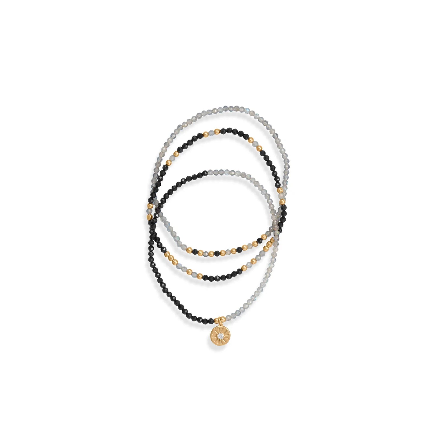 Labradorite & Black Spinel Bracelet Set - 14K Gold Plated
