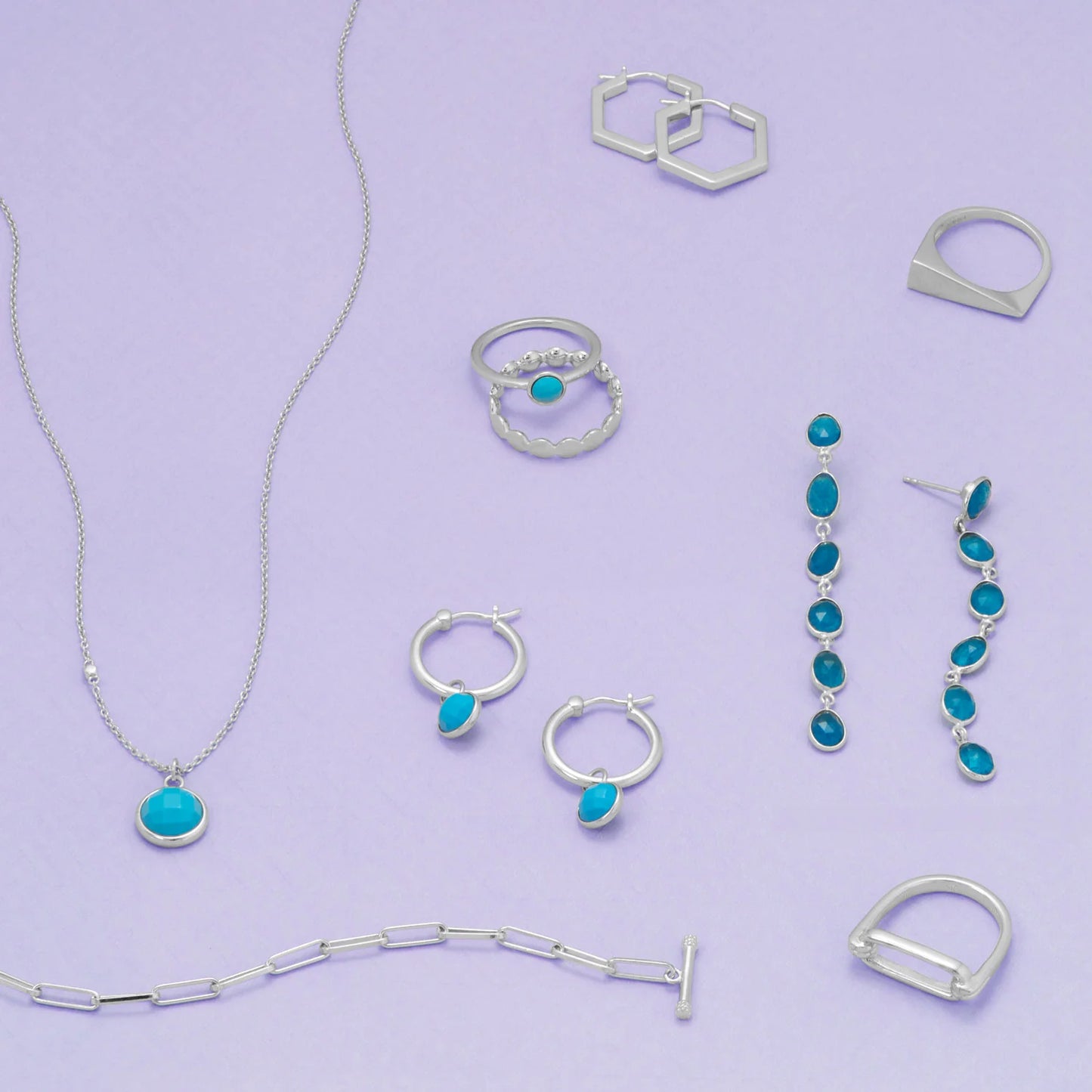 Sterling Silver Rhodium Plated Hexagonal Hoop Earrings, Square Tubing, Click Closure, 19mm x 18mm