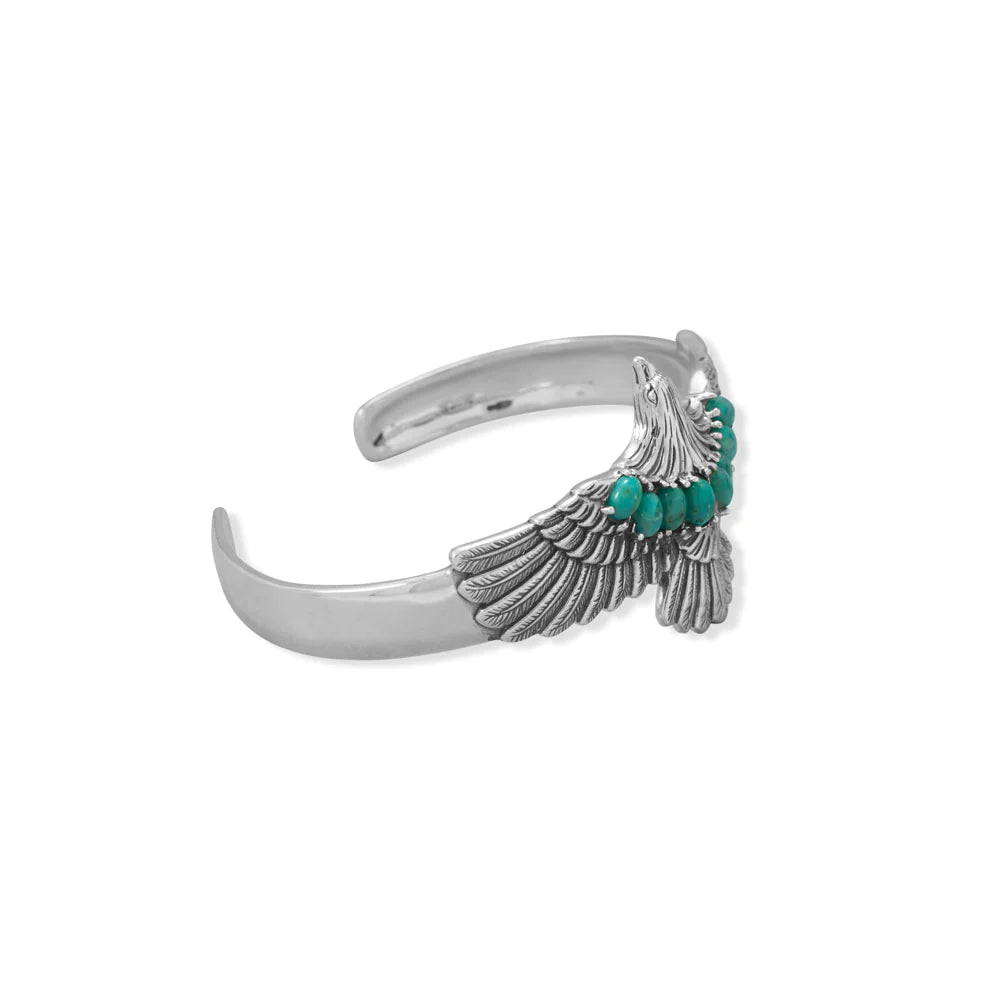 Eagle Turquoise Cuff Bracelet - Sterling Silver Oxidized Southwest Style