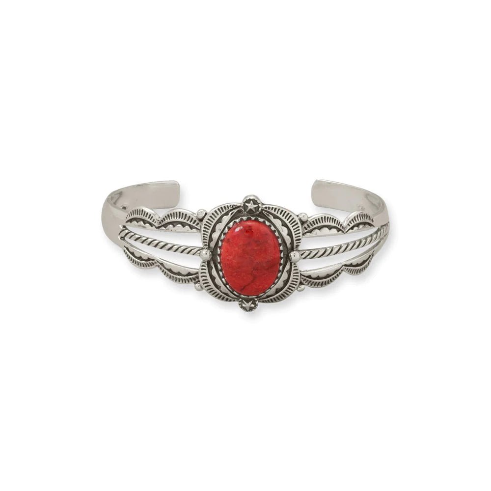 Coral Cuff Bracelet - Sterling Silver Oxidized Southwest Style