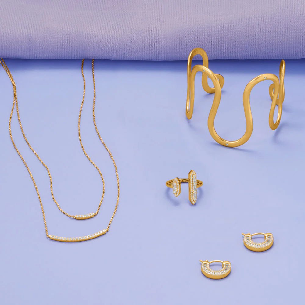 14K Gold Plated Sterling Silver Baguette CZ Click Hoop Earrings, Petite Huggie Style, 14.5mm Length