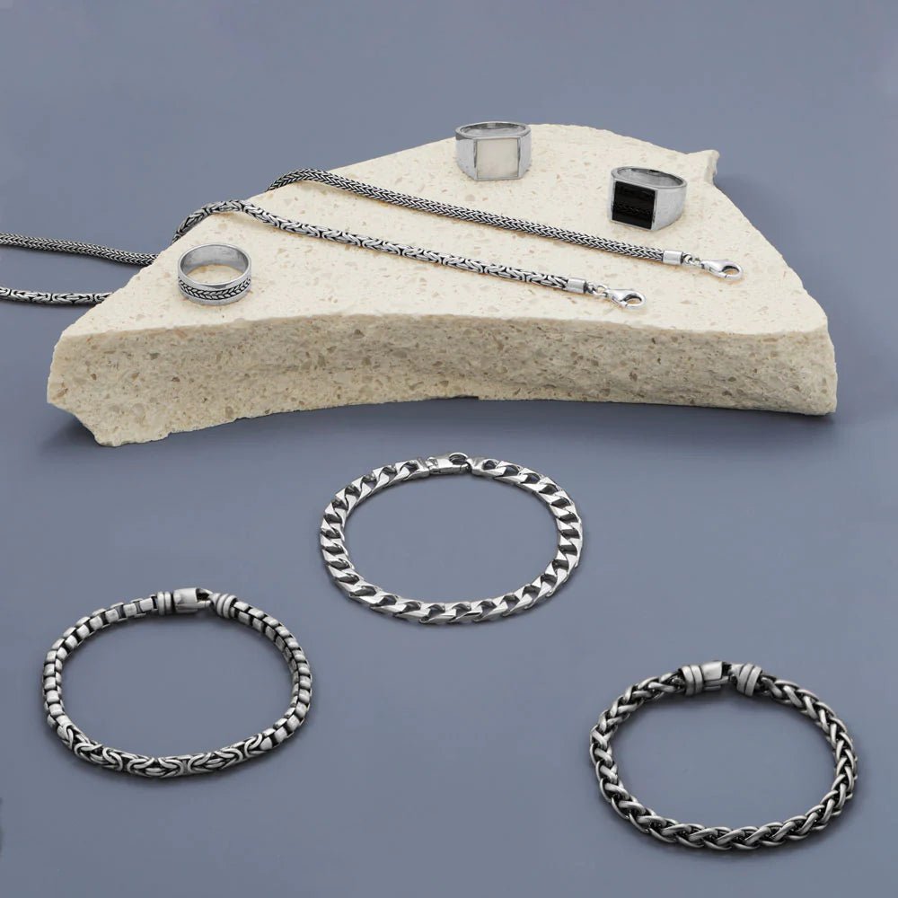 Sterling Silver Square Curb Chain Bracelet, Rhodium Plated, 8 Inch Length, 9mm Wide, Italian Made