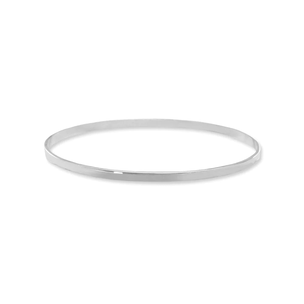 Flat Bangle Bracelet - Sterling Silver Stackable Minimalist Design