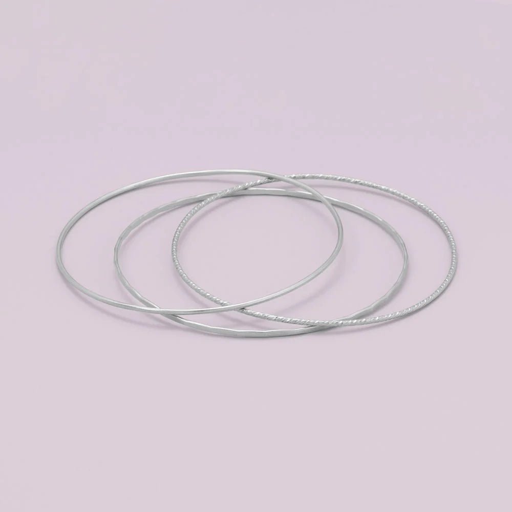 Wire Bangle Bracelet - Sterling Silver Minimalist Stackable Design