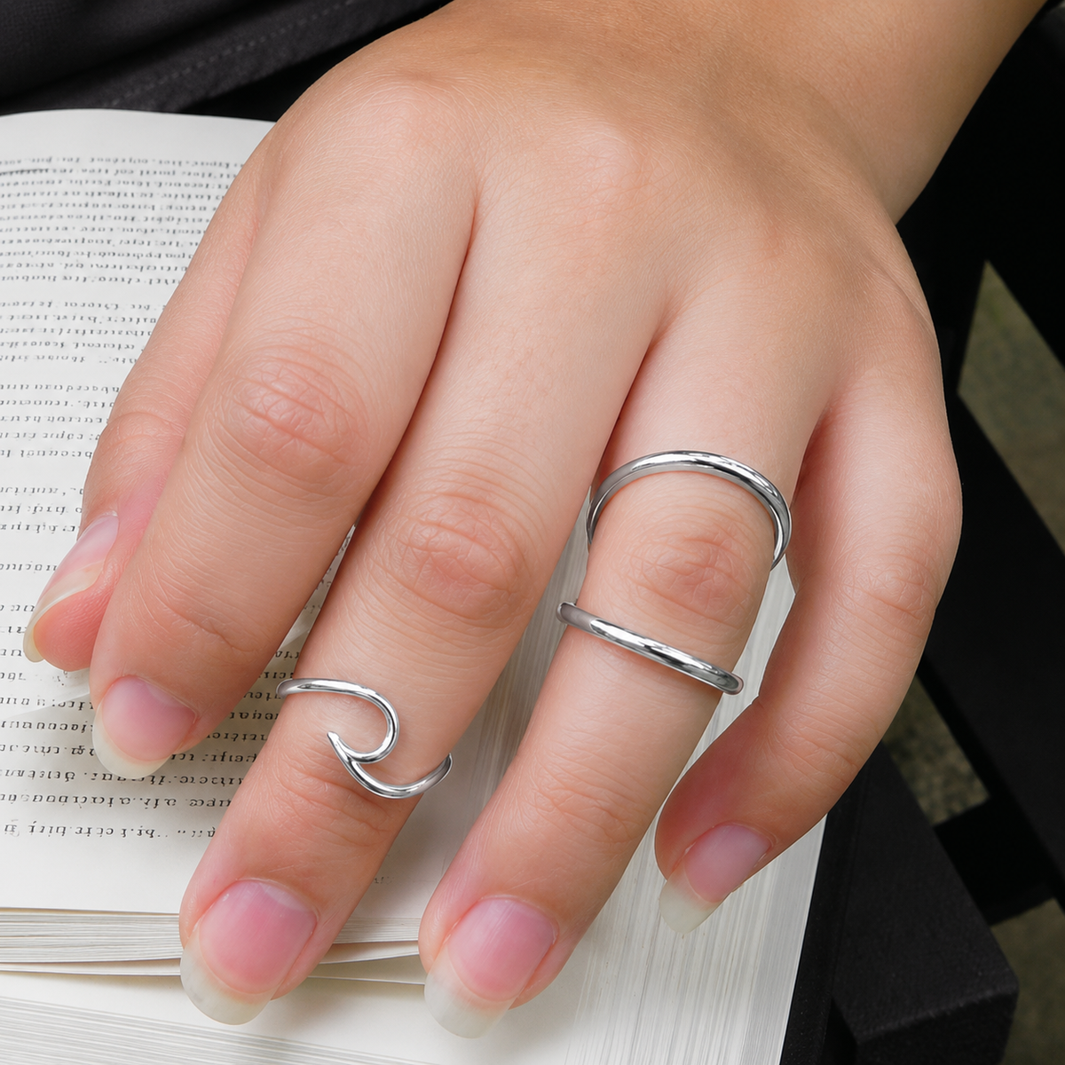 Rhodium Plated CZ Double Band Knuckle Ring 925 Silver 2mm 1mm CZ 4.6mm Sizes 5-10