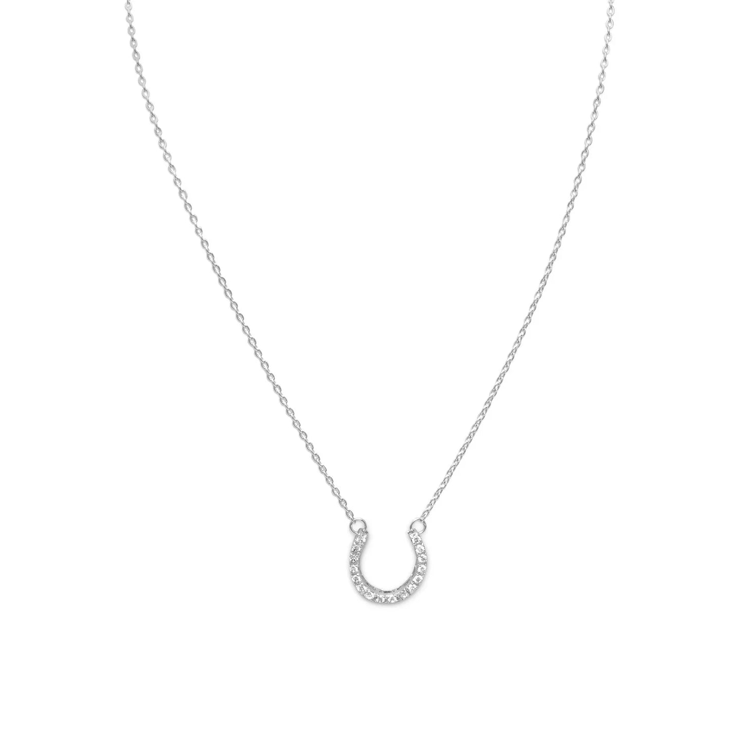 Horseshoe Necklace - Sterling Silver CZ Good Luck Charm Pendant