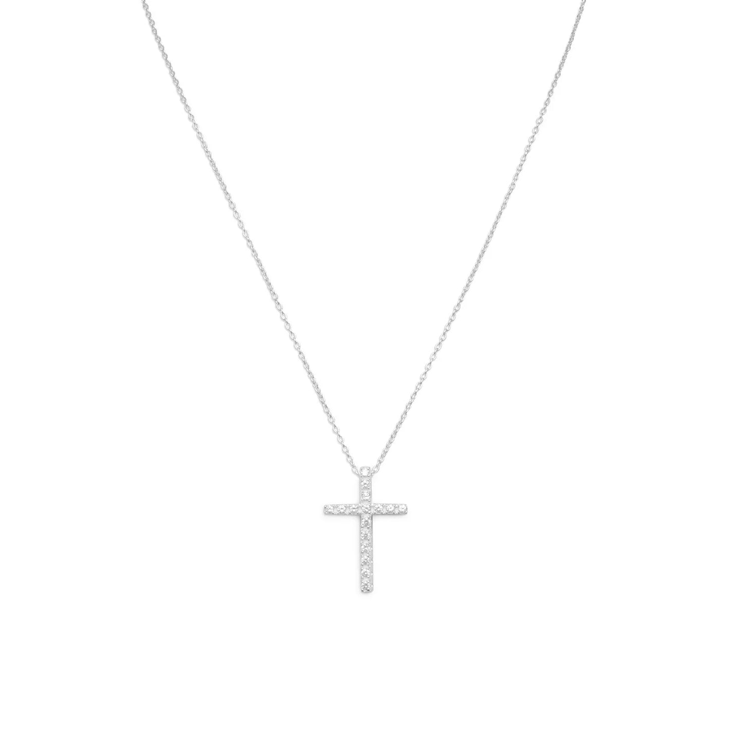 CZ Cross Necklace - Sterling Silver Pendant with Sparkle