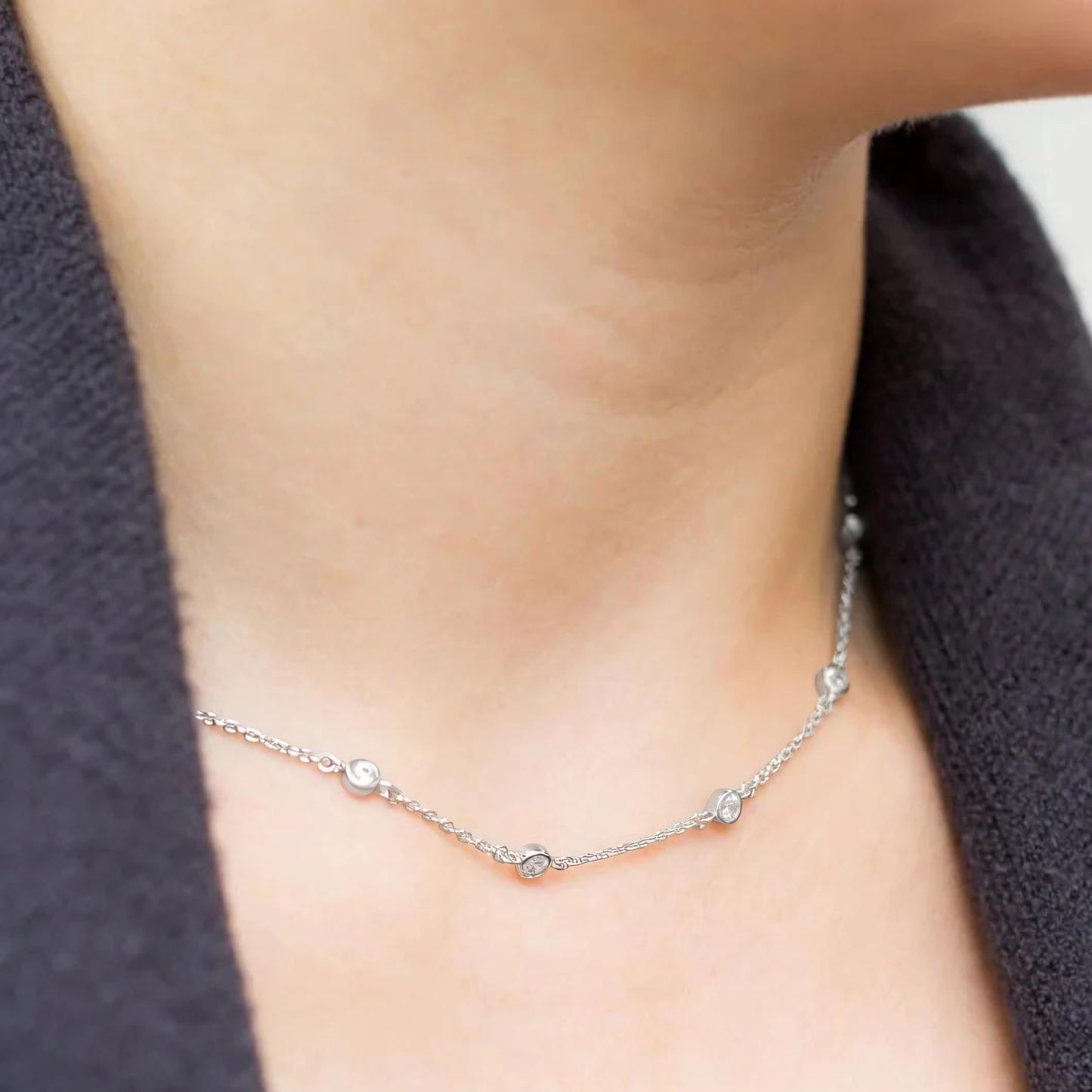 Sterling Silver Bezel Set CZ Necklace, Rhodium Plated, 16 Inch with 2 Inch Extender, 4mm CZ