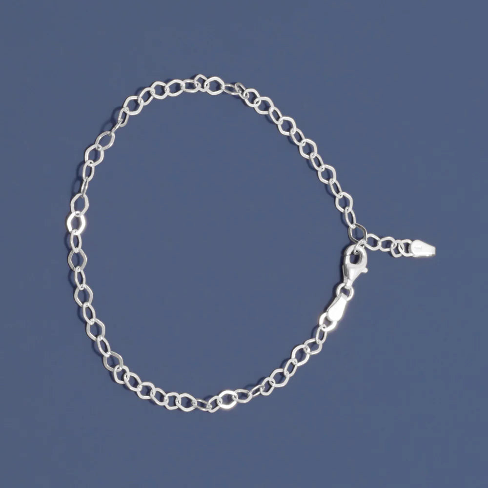 Flat Diamond Shape Link Charm Chain 925 Sterling Silver Lobster Clasp Italy 3.2mm
