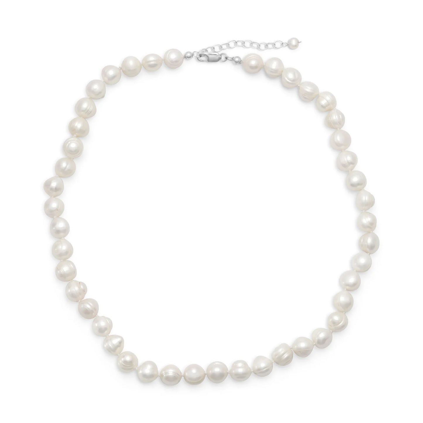 Sterling Silver Cultured Freshwater Pearl Necklace, White, 8mm, 18+2 Inch with Lobster Clasp