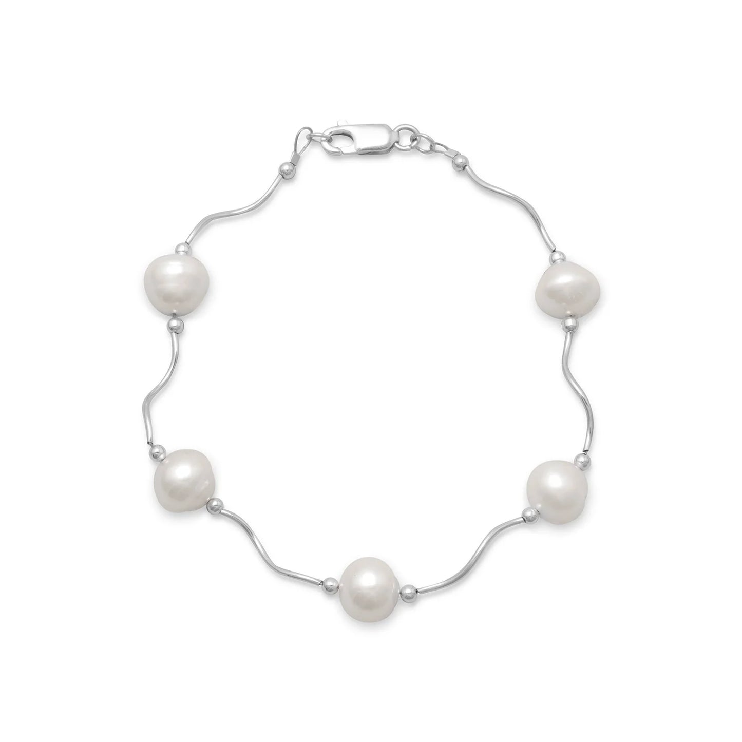 Pearl Wave Bracelet - Sterling Silver Stretch Design