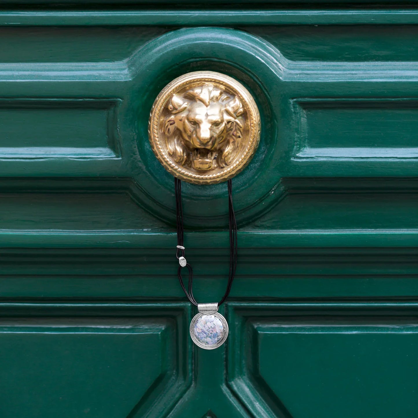 Ancient Roman Glass Necklace - Sterling Silver Black Leather Multi-Strand