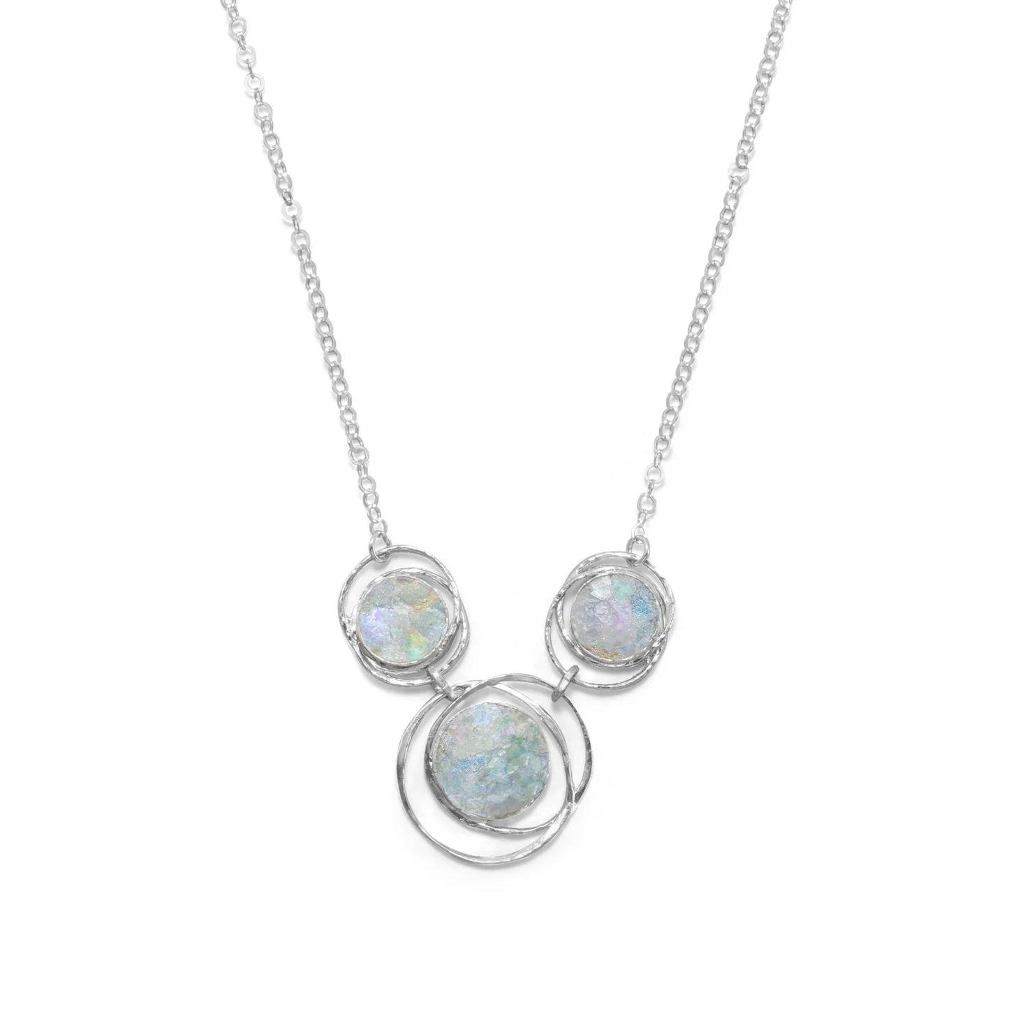 Ancient Roman Glass Necklace - Sterling Silver Abstract Circle Pendant