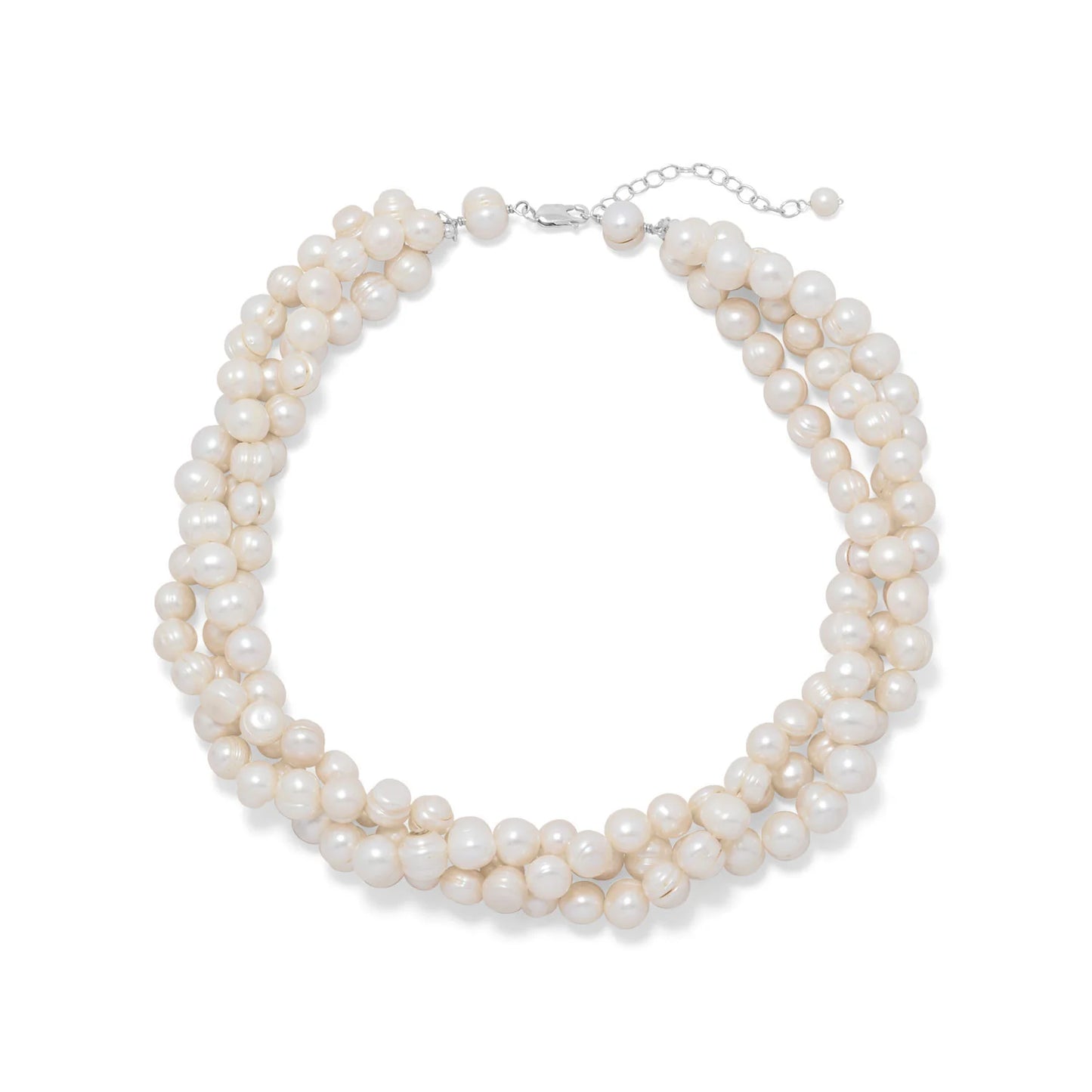 Sterling Silver Triple Strand Cultured Freshwater Pearl Necklace, 18+2 Inch Extension, 8.7mm Pearls