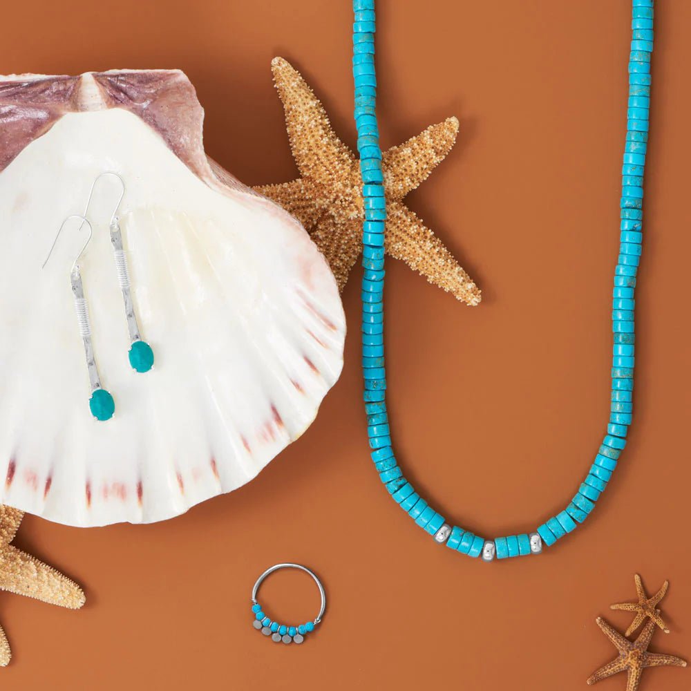 Sterling Silver Turquoise Wire Wrapped Dangle Earrings, French Hook, 56mm Length, 9x7mm Stone