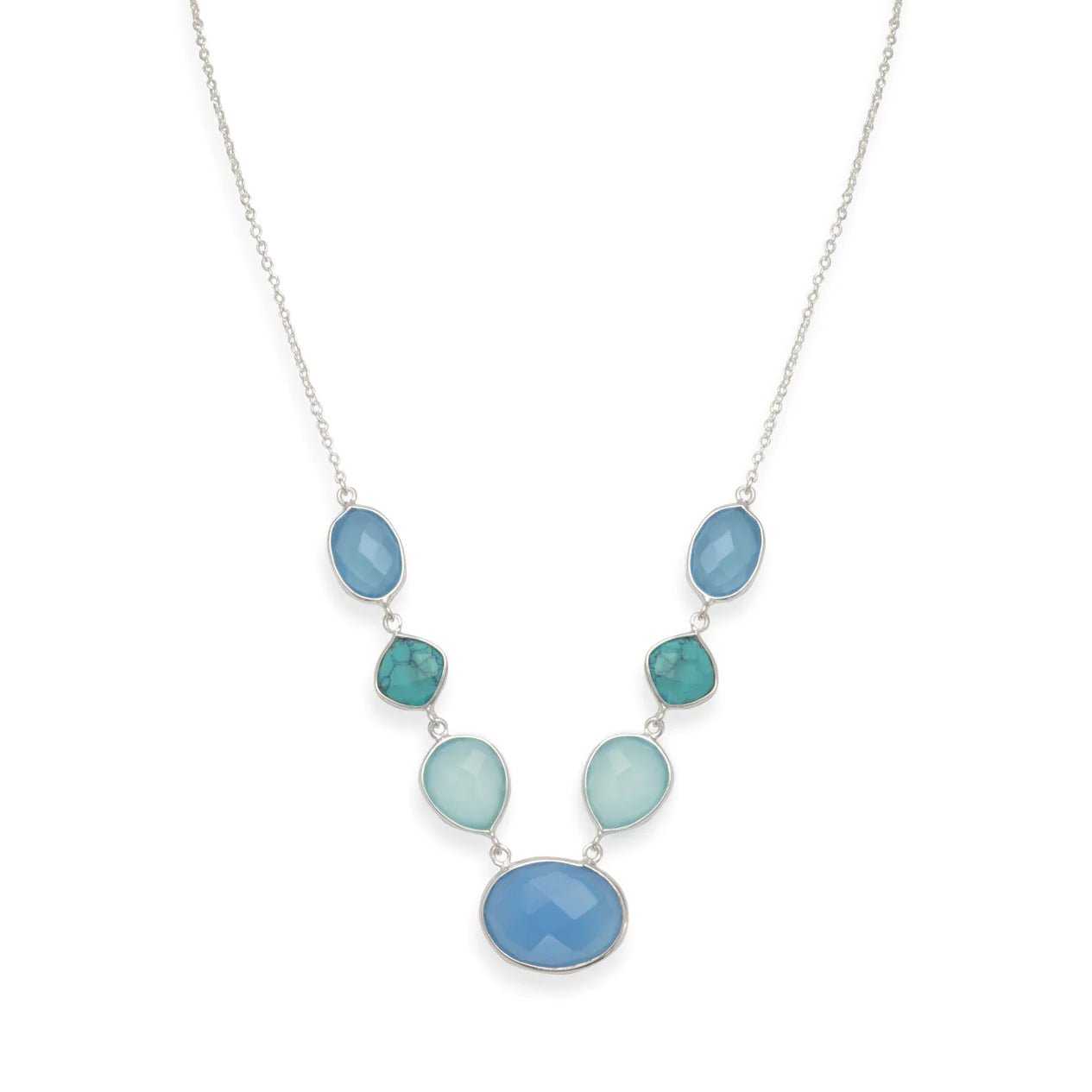 Multi-Stone Necklace - Sterling Silver Turquoise and Chalcedony Statement