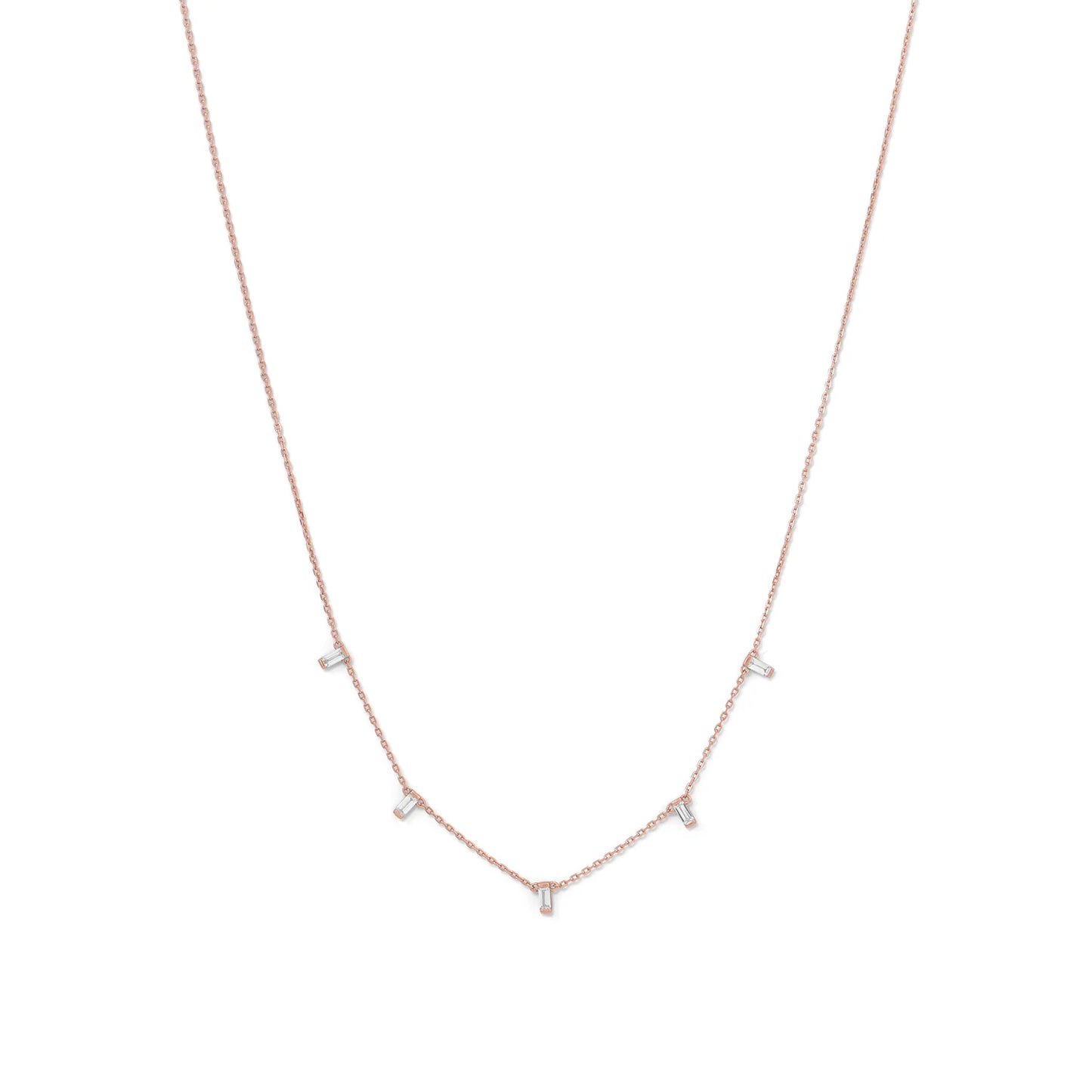 16" + 2" extension 14 Karat Rose Gold Plated Dangling CZ Necklace