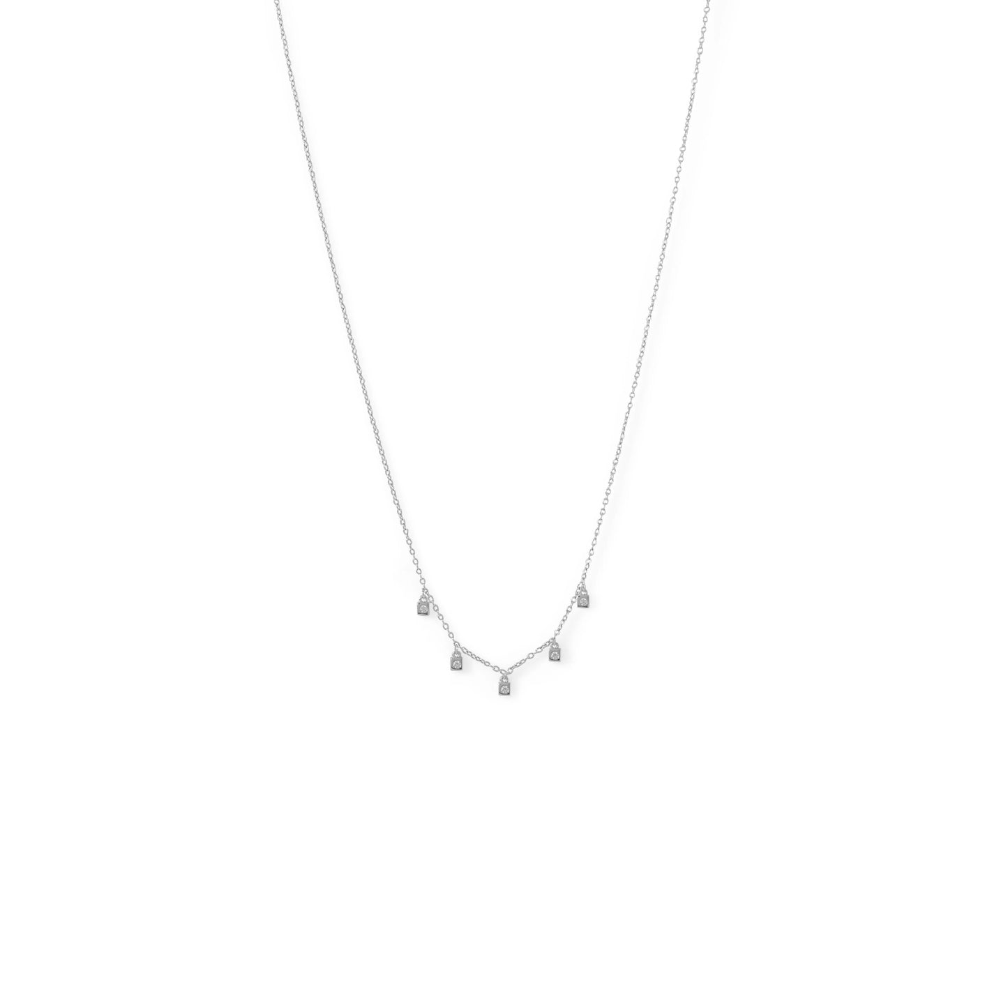 16" with 2" extension Rhodium Plated Dainty CZ Charm Necklace