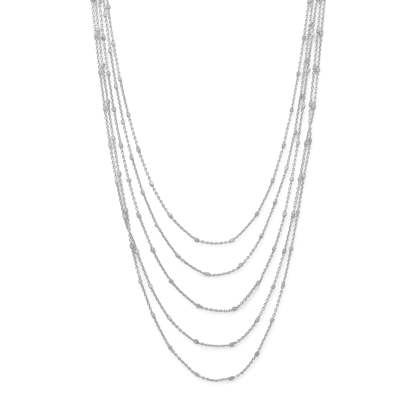 16" to 20" Rhodium Plated Five Strand Satellite Chain Necklace