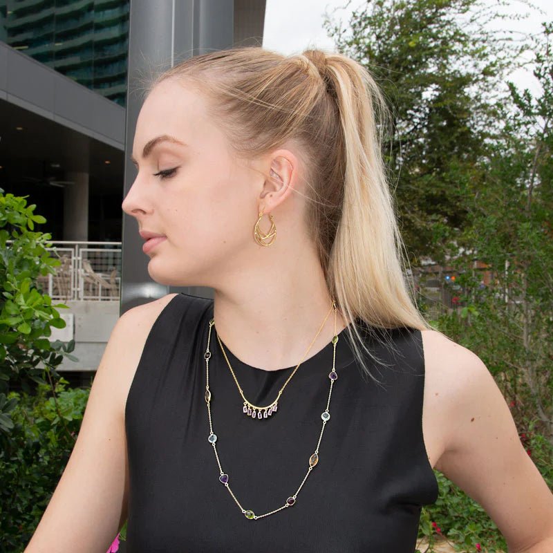 14K Gold Plated Sterling Silver Multi-Gemstone Necklace, 25 Inch Chain, Citrine Garnet Peridot Amethyst Topaz