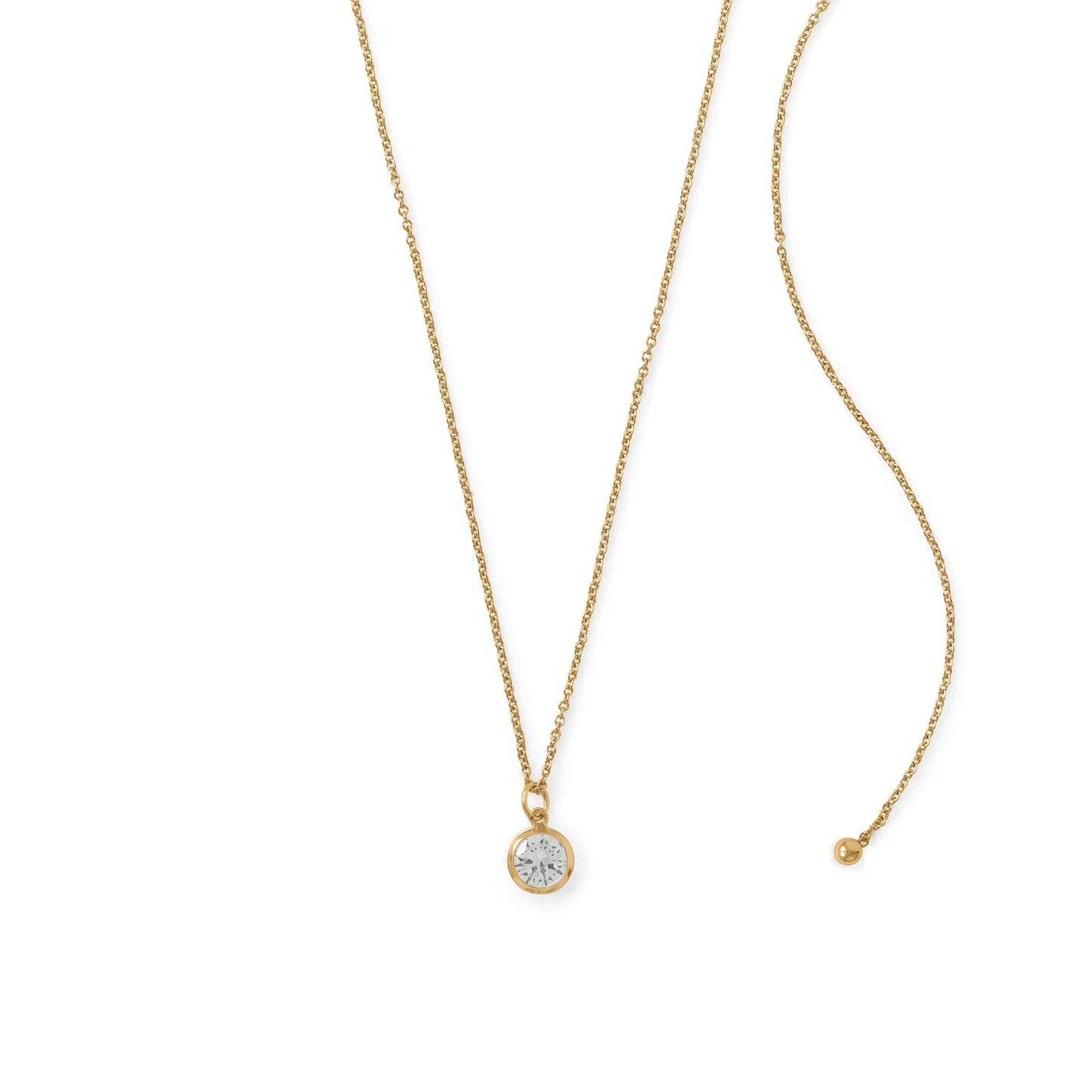 Adjustable 14/20 Gold-Filled Necklace, 6mm CZ Drop Pendant, 22 Inch Cable Chain with Spring Ring Closure