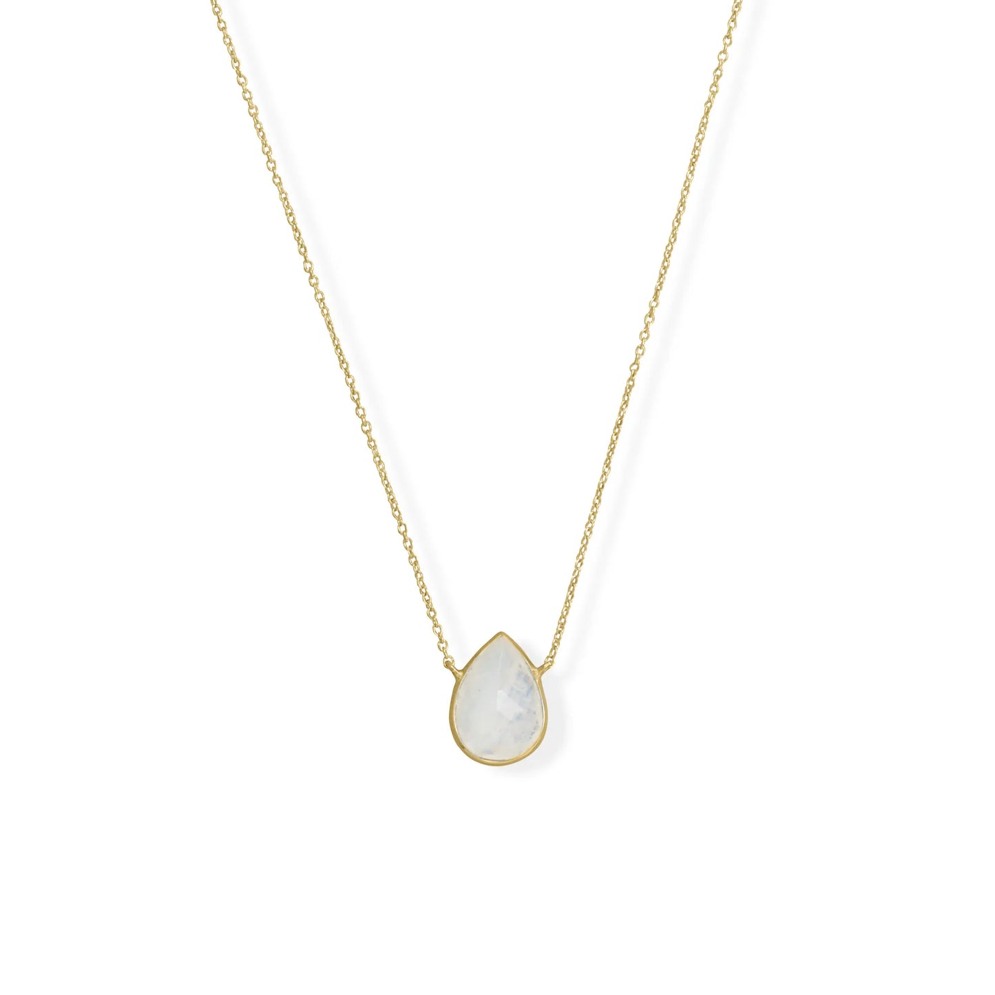 Rainbow Moonstone Necklace - 14K Gold Plated Sterling Silver Pear Pendant