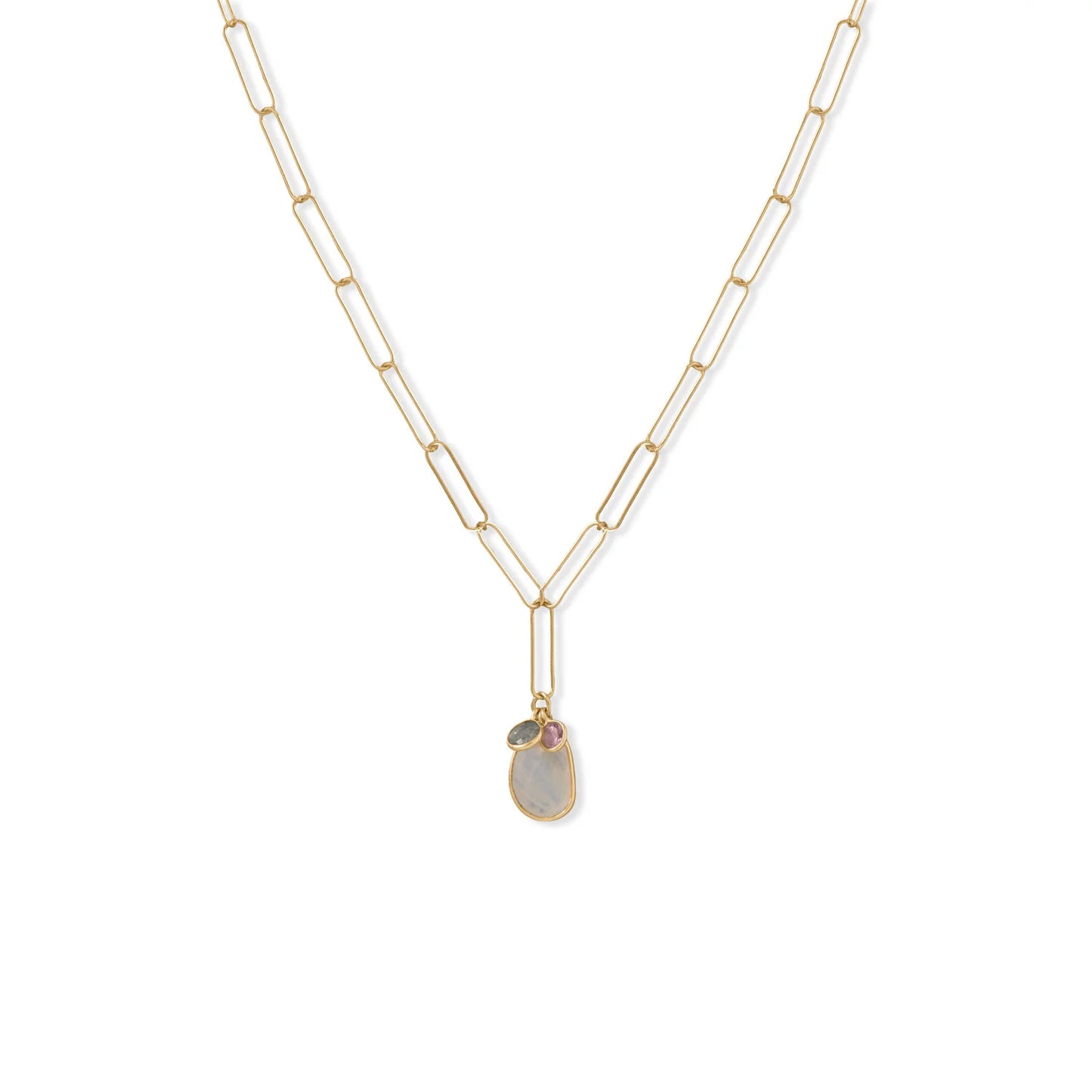 20" 14 Karat Gold Plated Amethyst, Labradorite, and Rainbow Moonstone Necklace