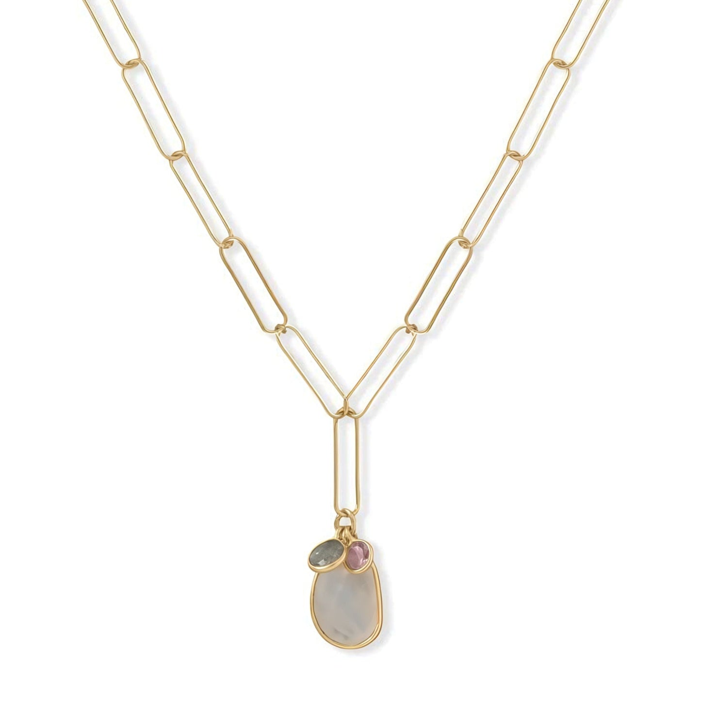 Charm Drop Necklace 14K Gold Plated 925 Silver Amethyst Labradorite Moonstone20"