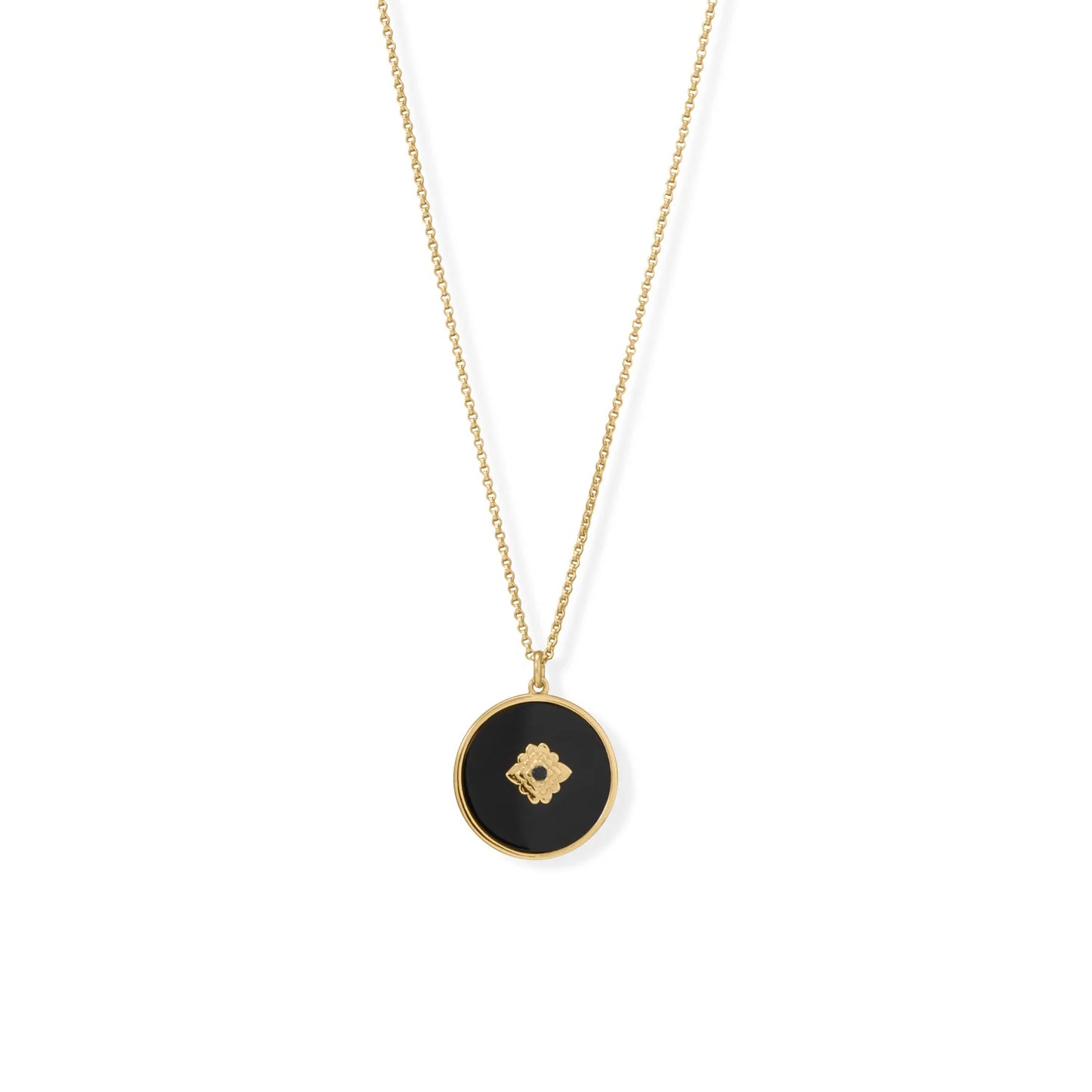 Sterling Silver Reversible Day to Night Necklace, 14K Gold Plated, Black Onyx and Mother of Pearl with CZ, 20 Inch Chain