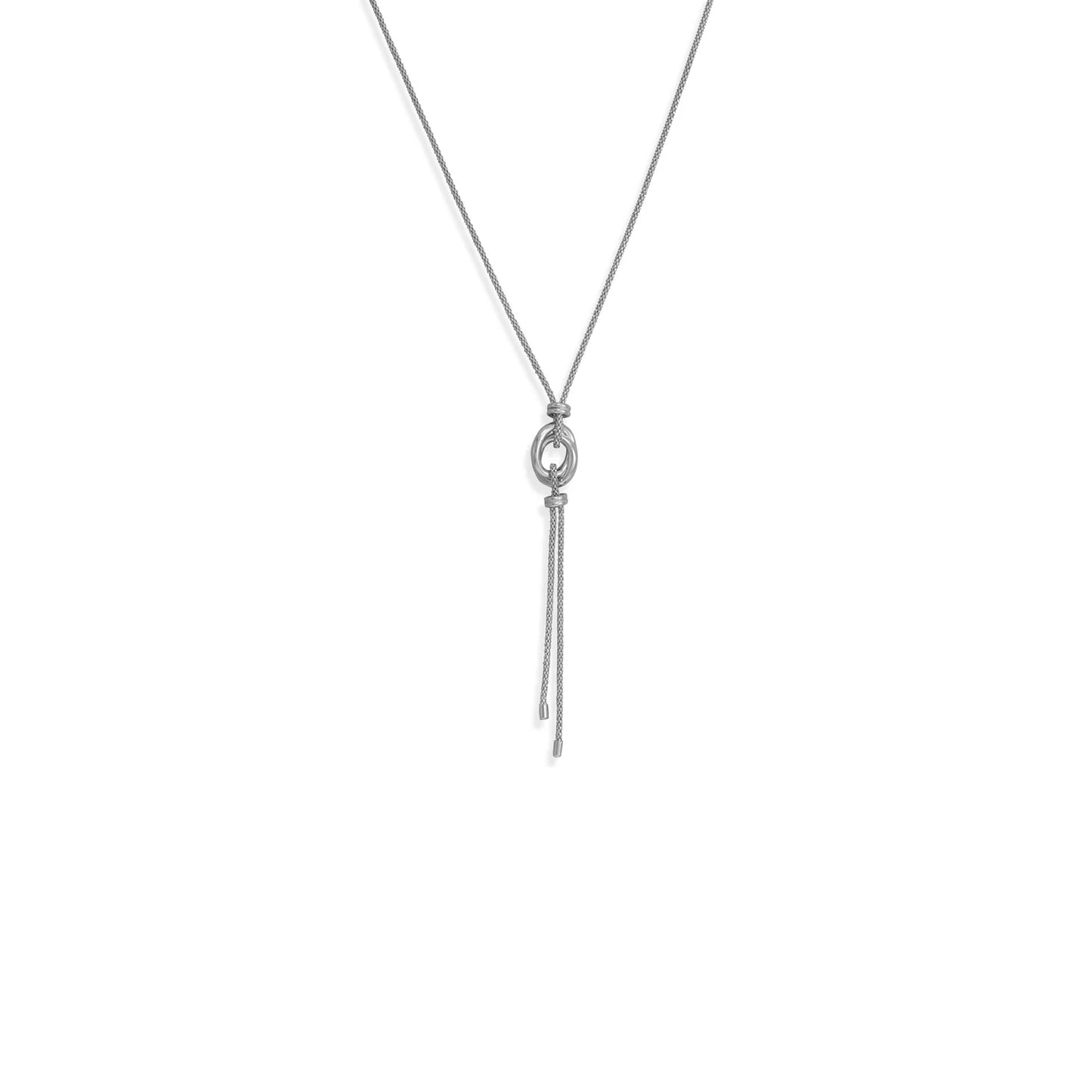 24" + 2" Rhodium Plated Double Link Lariat Necklace