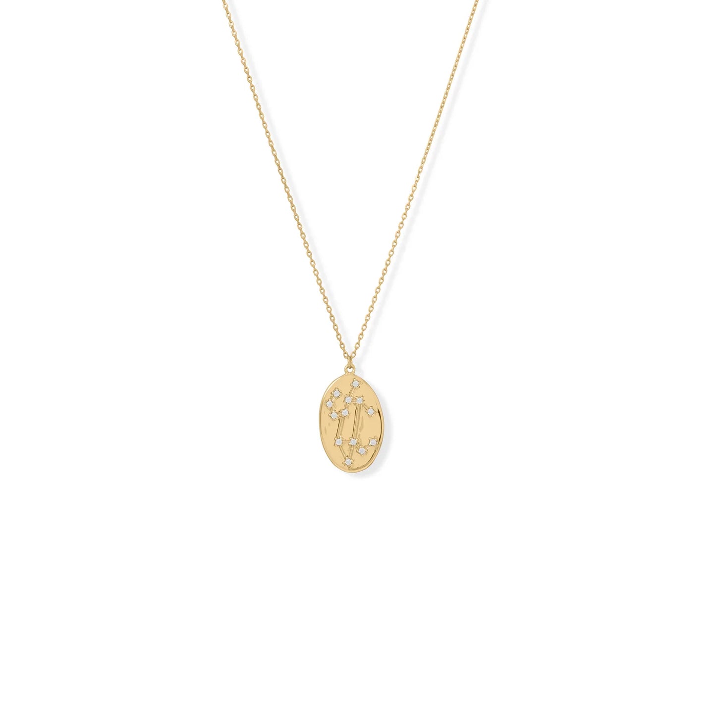 Zodiac Leo Constellation Oval Coin Necklace, 16 Inch Chain with 2 Inch Extender