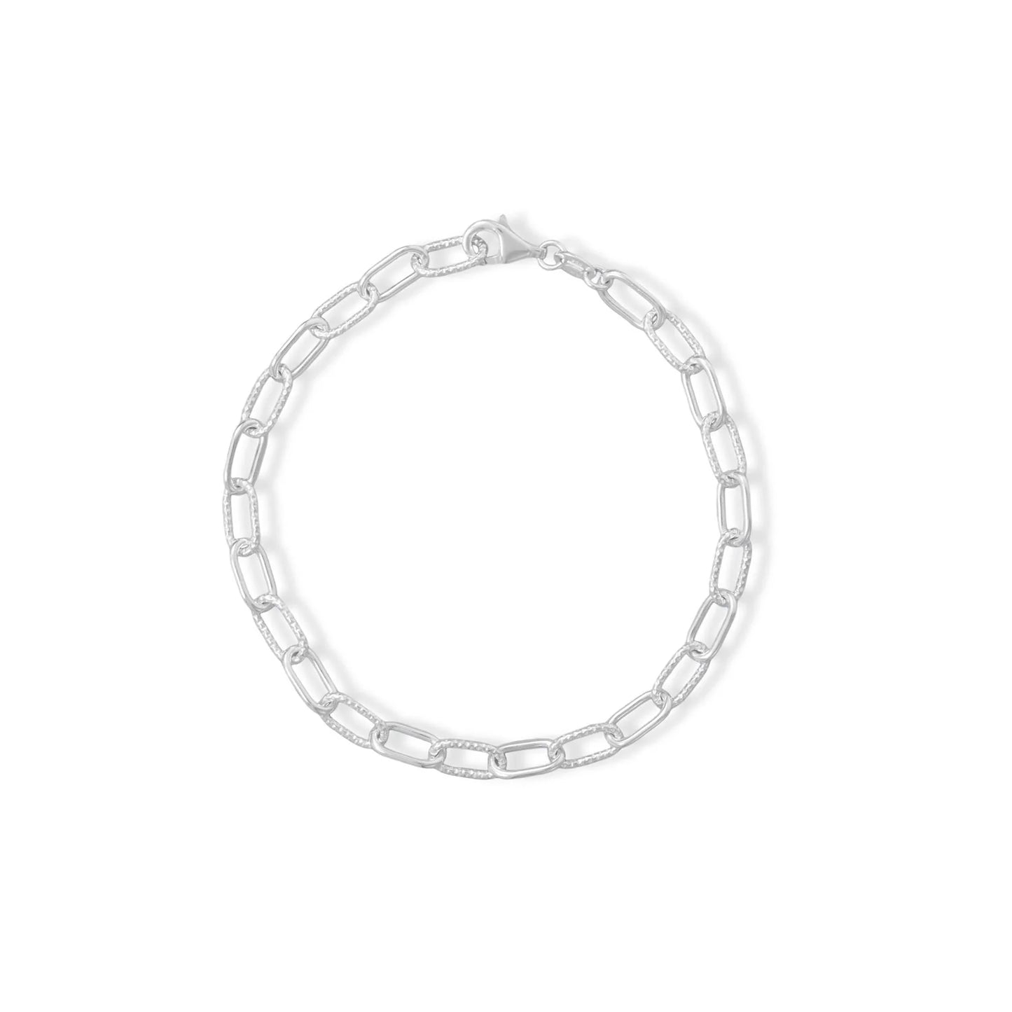 Sterling Silver Paperclip Chain Bracelet, Smooth and Textured Links, 8 Inch, 5.3mm x 10.2mm Links, Lobster Clasp